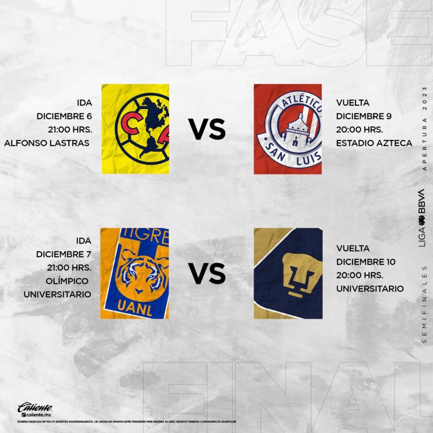 Listos los horarios de las semifinales del Apertura 2023