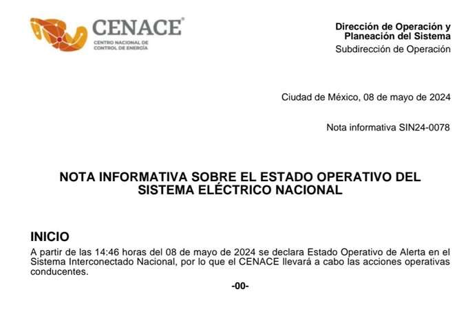 Cenace Declara Estado Operativo de Emergencia: Posibles Apagones