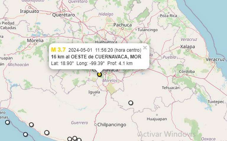 Temblor de 3.7 sacude Cuernavaca: SSN