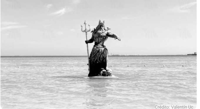 Profepa Clausura Temporalmente la Estatua de Poseidón en Playa de Yucatán
