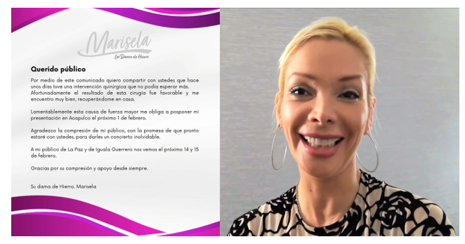 Marisela se somete a cirugía; pospone conciertos programados