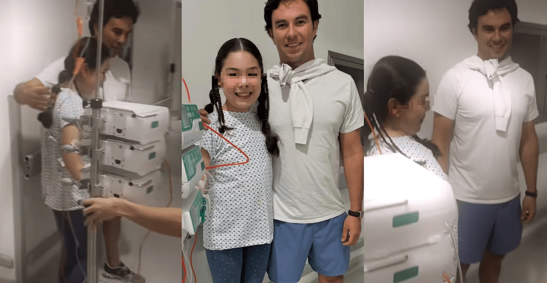 Checo Pérez sorprende a pequeña aficionada en hospital y cumple su sueño