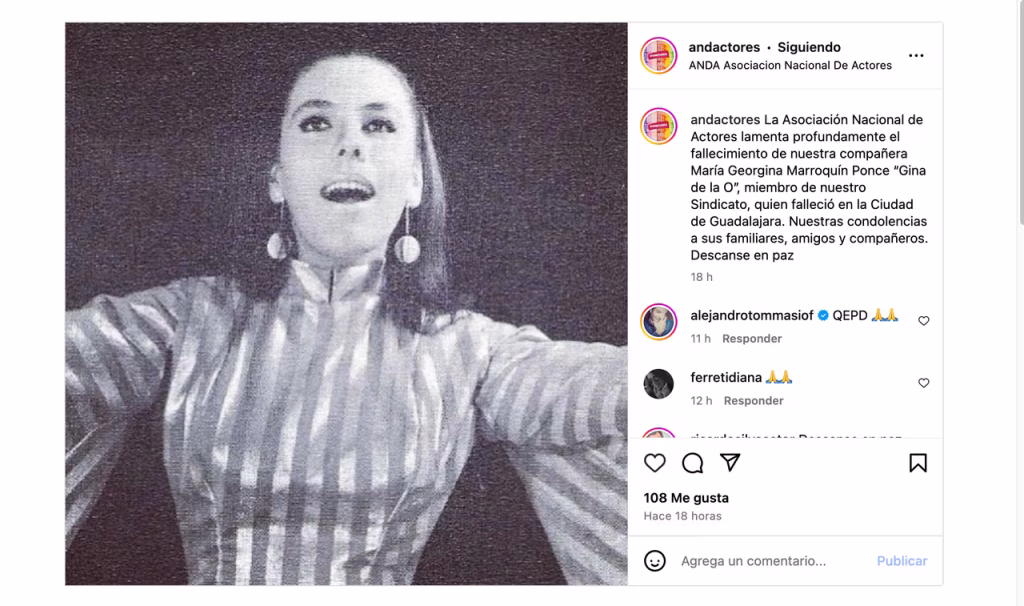 La actriz mexicana Gina de la O murió el 11 de junio en Guadalajara. Artistas y colegas lamentaron su inesperado fallecimiento.