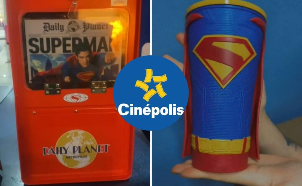 Cinépolis presenta una palomera 3D y un vaso coleccionable inspirados en Superman. Estarán a la venta a partir del 9 de julio con precios de $430 y $275 pesos respectivamente.